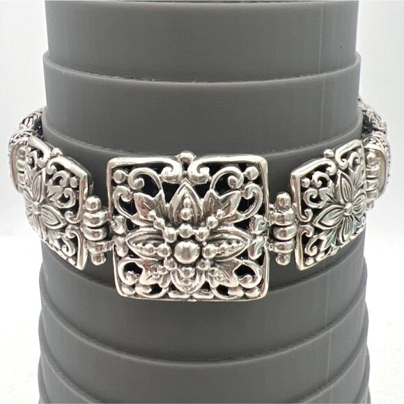 Sterling Silver Panel Bracelet Byzantine Medalion Toggle Clasp Sarda J Sherman - Picture 2 of 9